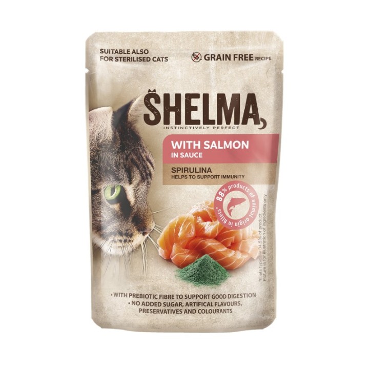 Shelma cat meal salmon fillets in spirulina sauce 28x85g