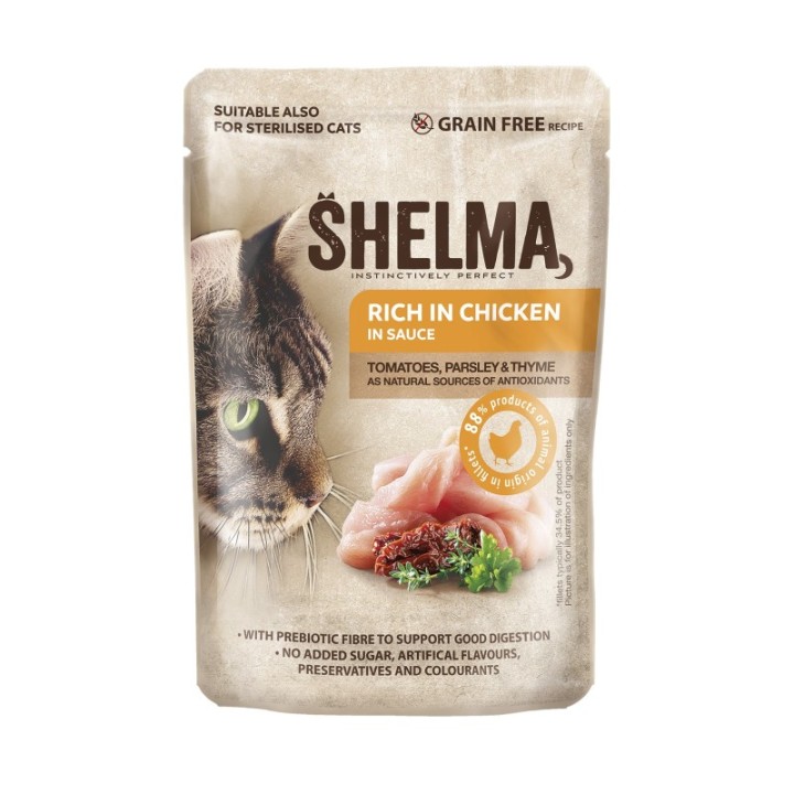 Shelma cat meal chicken fillets in tomato and herb sauce 28x85g