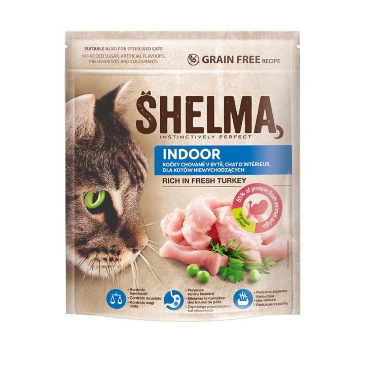 Shelma indoor cat food with fresh turkey, grain-free 750g
