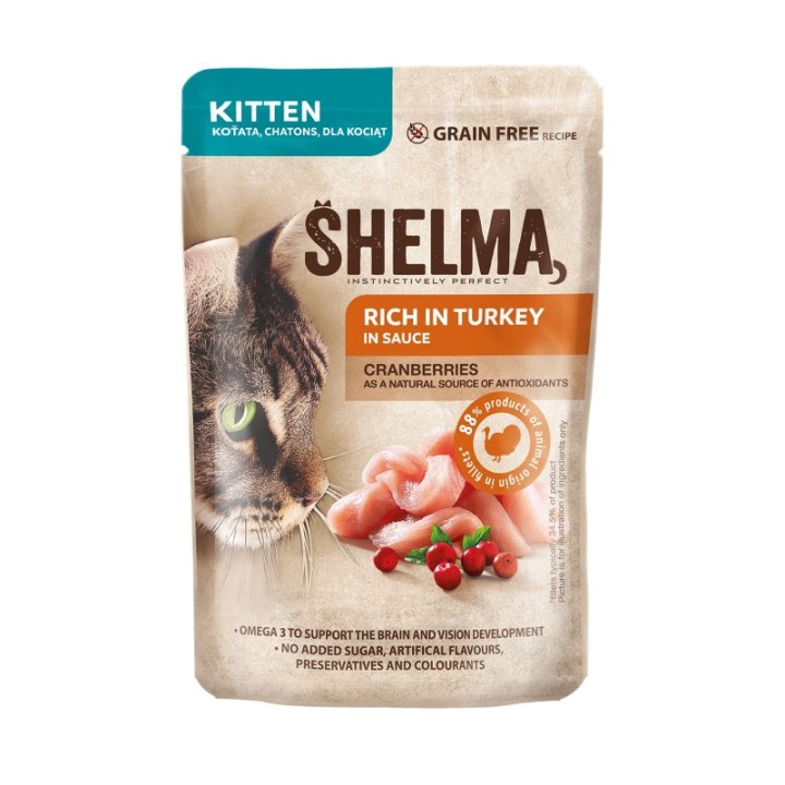 Shelma kassieine KITTEN kalkunifileed jõhvikatega kastmes 28x85g