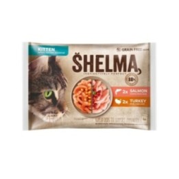 Shelma KITTEN cat meals 4x85g salmon fillets and turkey fillets in sauce