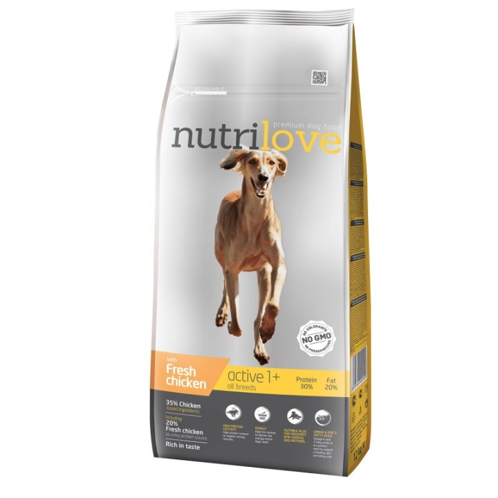 Nutrilove active fresh chicken dog food 12 kg
