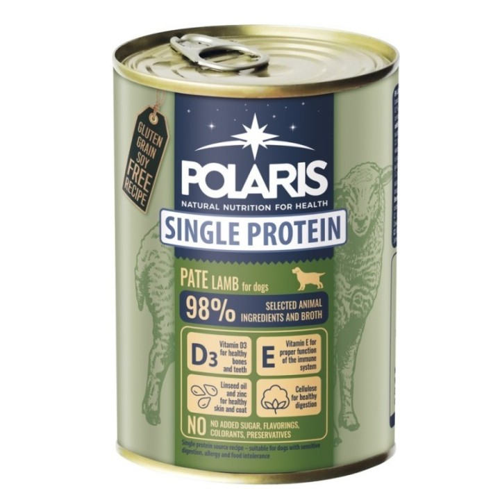 Polaris single-protein canned dog food with lamb 400g