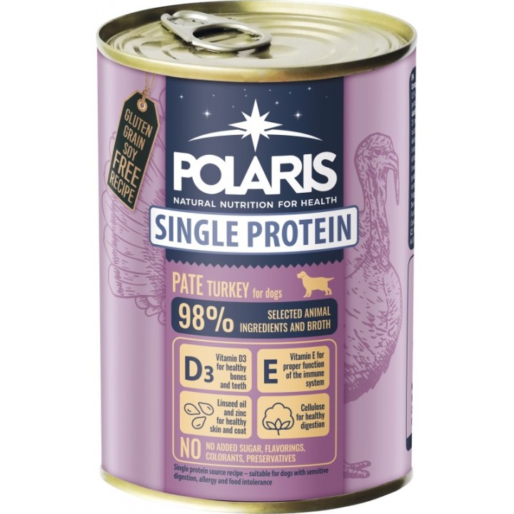 Polaris single protein turkey canned dog food 6x400g