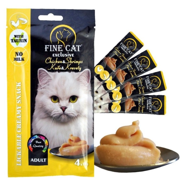 FINE CAT Exclusive CHICKEN AND PRAWN Creamy cat snack .4x15g