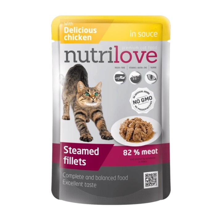 Nutrilove cat meal chicken fillets in sauce 28X85g