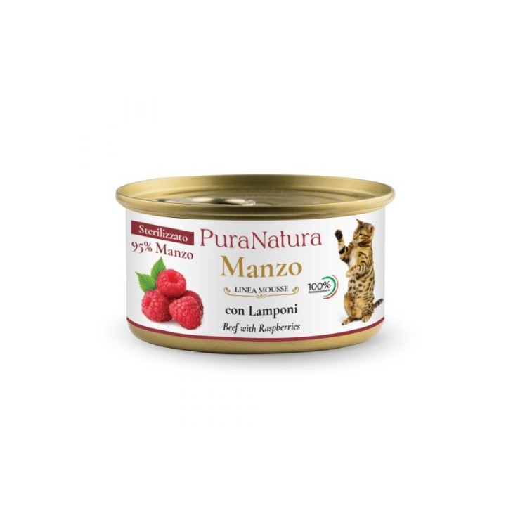 PuraNatura Sterilised Cat Beef & Raspberries 12x85g, Говядина и малина, влажный корм для стерилизованных кошек