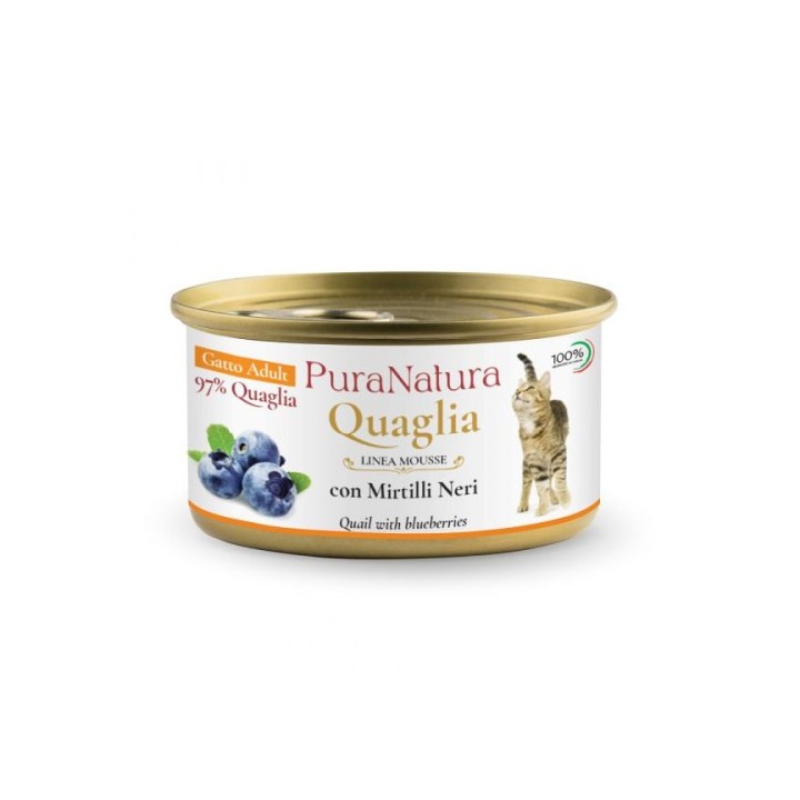 PuraNatura 12x 85g mousse canned cat food, quail and blueberries