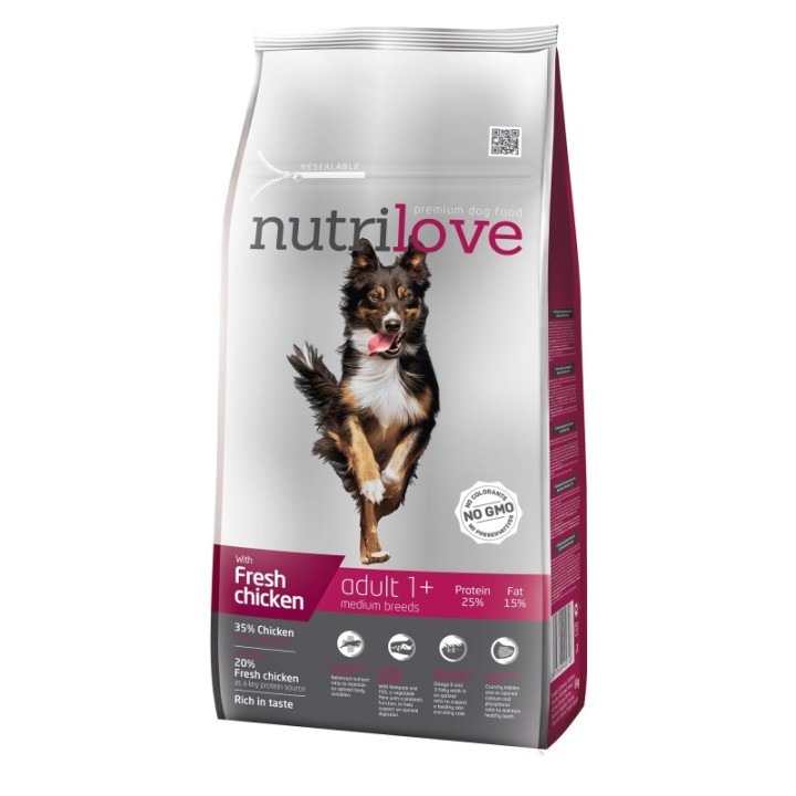 Nutrilove koeratoit adult medium fresh chicken 16 kg