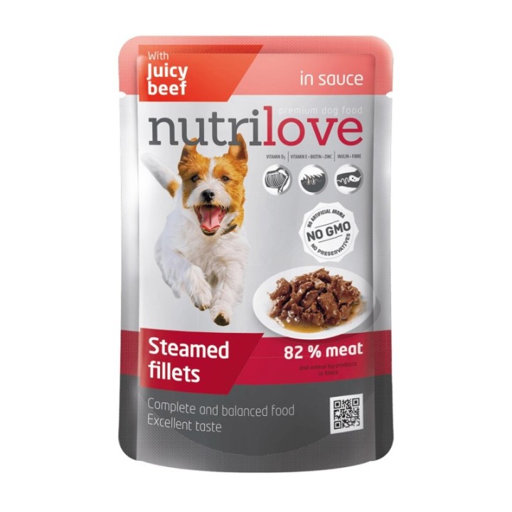 Nutrilove dog meal beef fillets in sauce 28X85g