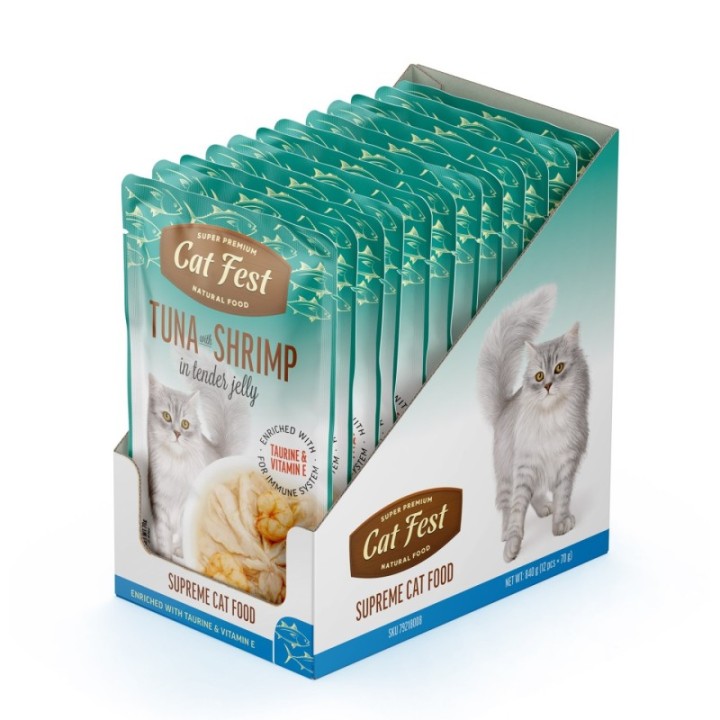CatFest тунец с креветками в желе, влажный корм для кошек, 12 x 70 g