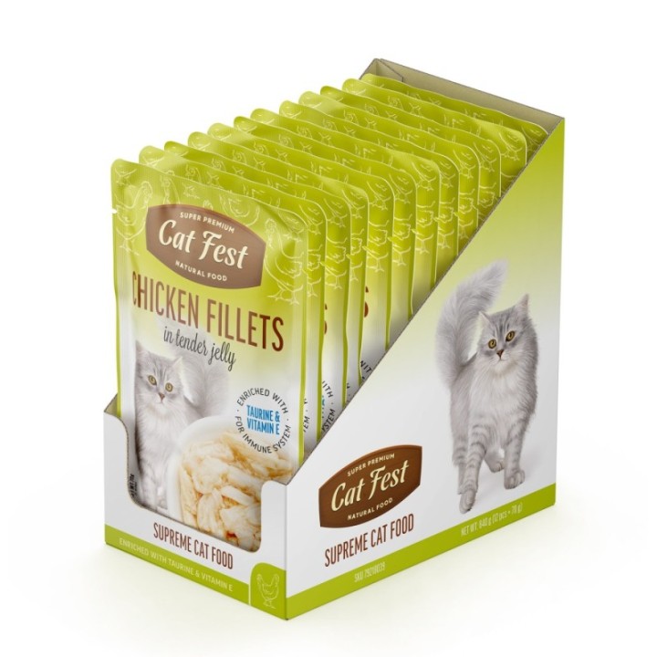 Chicken fillets in jelly, wet cat food pouches 12x70g
