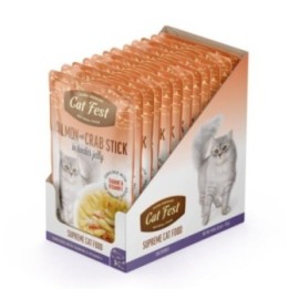 Salmon with crab sticks in jelly, wet cat food pouches 12x70g