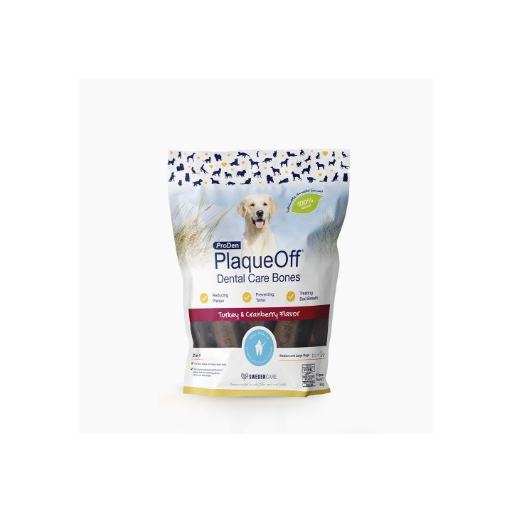PlaqueOff Dental Bones Turkey 482g жевательное лакомство с индейкой для предотвращения зубного камня у собак