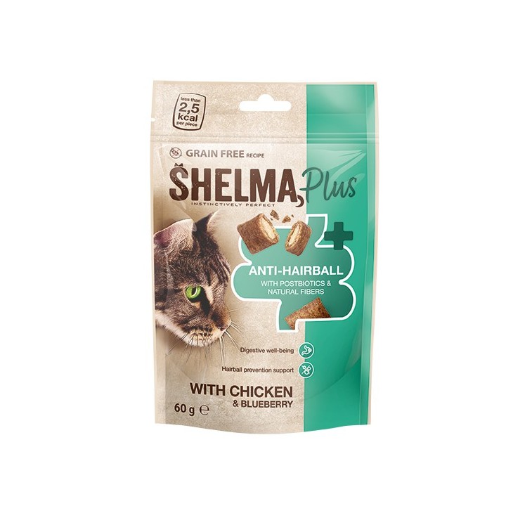 Shelma  HAIRBALL kana-ja mustikatäidisega padjakesed 60g