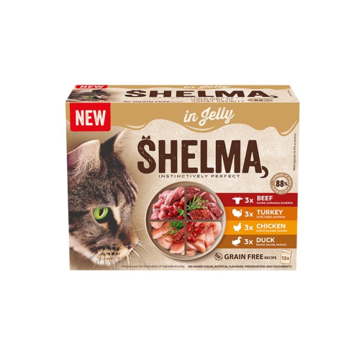 Shelma multipack 12x85g in jelly beef,chicken,duck,turkey