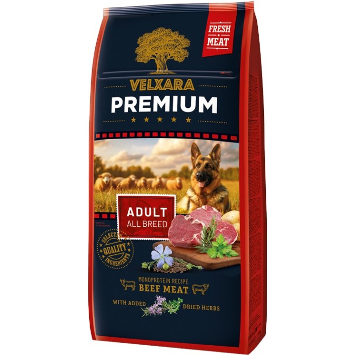 Velxara PREMIUM täisk.koertele veisega  750g