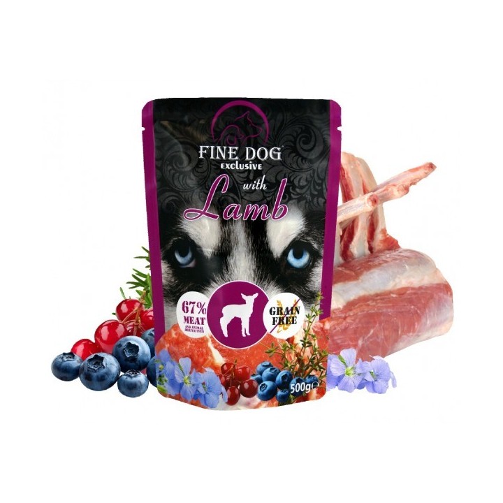 Fine Dog wet food with lamb, blueberries and cranberries 10x500 g