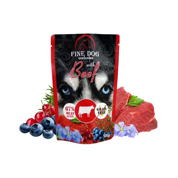 Fine Dog märgtoit veiseliha, mustikate ja jõhvikatega 500 g
