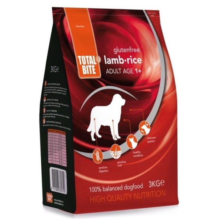 Корм без глютена для взрослых собак с бараниной и рисом Total Bite Dog Lamb & Rice glutenfree 3 кг