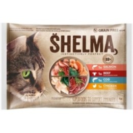 Shelma multipack 4x85gsalmon,cod,beef,chicken in gravy 4x85g