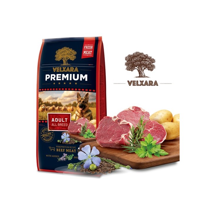 Velxara PREMIUM täisk.koertele veisega  12kg