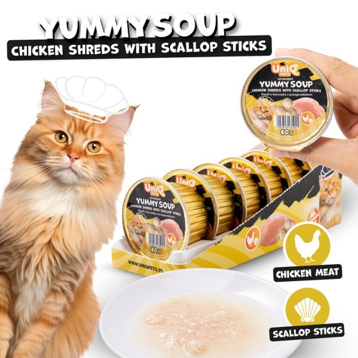 Uniq Pets lihaga supp kassidele, kana ja kammkarp 6x60g