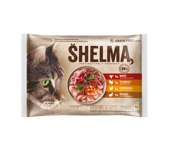 Shelma multipack 4x85g beef,chicken,duck,turkey with superfoods