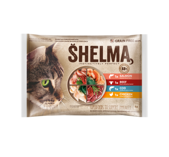 Shelma multipack 4x85gsalmon,cod,beef,chicken in gravy 4x85g