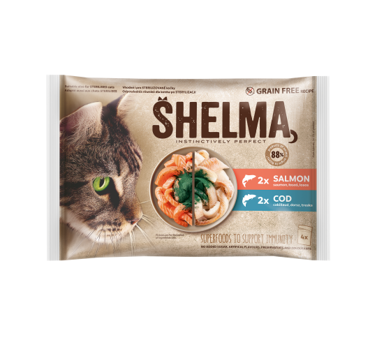 Shelma multipack 4x85g salmon,cod w.spirulina in gravy