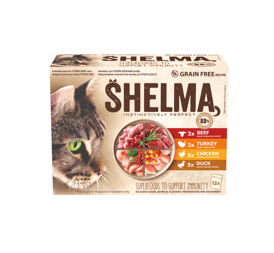 Shelma multipack 12x85g beef,chicken,duck,turkey in gravy