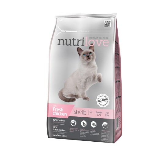 Nutrilove Полноценный корм для стерилизованных кошек со свежей курицей  1,4 кг