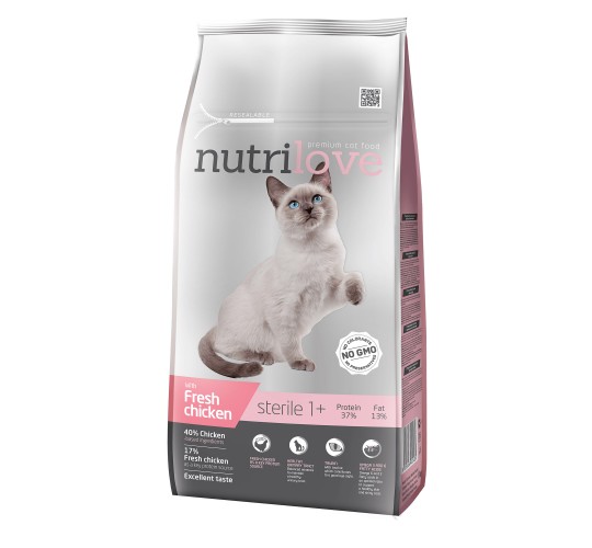 Nutrilove Полноценный корм для стерилизованных кошек со свежей курицей  7 кг