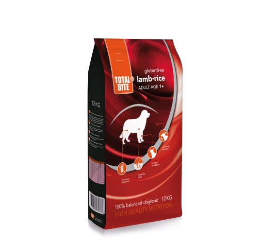 Корм без глютена для взрослых собак с бараниной и рисом Total Bite Dog Lamb & Rice glutenfree 12 кг